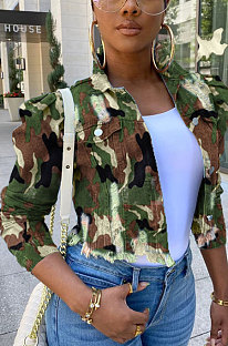 Camo Lapel Neck Cultivate One's Morality Jean jacket Single-Breasted WE7098