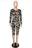Casual Sexy Simplee Camo Long Sleeve Round Neck  Bodycon Jumpsuits LMM8196