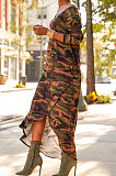 Casual Polyester Camo Long Sleeve Deep V draped After Short Before Long Dress HR8068
