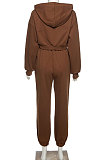 Casual Cotton Blend Long Sleeve  Hooded fleece Long Pants High Waist Sets SX1738584