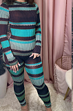 Modest Cute Basics Striped Long Sleeve Round Neck Bodycon Jumpsuit TRS1072