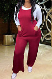 Big Size Fashion Pure Color Suspenders Mid Waist Pants SetsWA7094