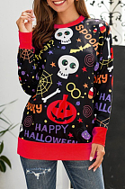 Casual Cute Simplee Cartoon Graphic Long Sleeve Round Neck Shirts LWY2161B