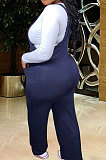 Big Size Fashion Pure Color Suspenders Mid Waist Pants SetsWA7094