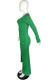 Sexy Long Sleeve Round Neck Ruffle Long Dress QY0509