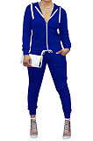 Sporty Long Sleeve Fleece Hooded Pure Color Zipper Pants Sets YMT6117