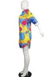 Pop Art Print Long Sleeve Lapel Neck Shirt Dress QY5011