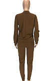 Fashion Autumn And Winter Pure Color Zipper Pocket Long Sleeve Long Pants Sporty Sets  SM9113