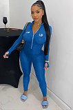 Rib Embroidered Letter Zipper Up Lungewear Sporty Jumpsuit BBN112