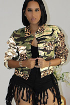 Leopard Camo Color Matching  Jacket Long Sleeve  Coat YYZ642