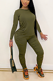 Casual Sporty Simplee Long Sleeve Round Neck Tie Front Shirred Detail Sets BM7126