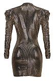 Sexy Long Sleeve Deep V Neck Mid Waist Sequins A Line Dress ED8157