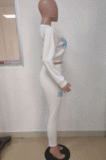 White Sporty Polyester Long Pants LD9033
