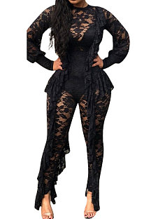 Sexy Long Sleeve perspective Lace Mid Waist  Bodycon Jumpsuits  ED8042