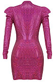 Sexy Long Sleeve Deep V Neck Mid Waist Sequins A Line Dress ED8157