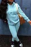 Sporty Pure Color Fleece Hoodie Long Sleeve Long Pants Sets  ABL6626