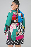 Fashion Digital Printing Wave Point Bind Silk Scarf  Long Sleeve Mini Dress  NY5061