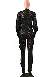 Sexy Long Sleeve perspective Lace Mid Waist  Bodycon Jumpsuits  ED8042