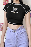 Casual round neck short sleeve printed crop T-shirt FWD1737112