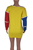 Fashion Streets Printing Color Matching Fleece Dress Adjustable Sleeve BLE2169
