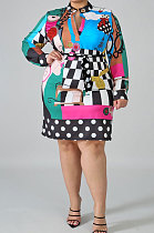 Fashion Digital Printing Wave Point Bind Silk Scarf  Long Sleeve Mini Dress  NY5061