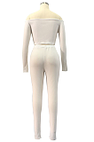 Modest Basics Sexy Long Sleeve Notched Neck Long Pants Sets QQM4105