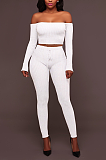 Modest Basics Sexy Long Sleeve Notched Neck Long Pants Sets QQM4105