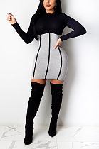 Modest Sexy Simplee Long Sleeve Round Neck Contrast Panel A Line Dress CY1260