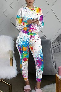 Casual Modest Simplee Tie Dye Long Sleeve Round Neck Pants Sets QQM4124