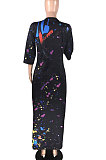 Casual  Fashion Starry Sky Printing Short Sleeve Dress LIN8805