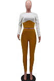 Casual Modest Simplee Long Sleeve Round Neck Spliced Long Pants Sets HHM6346