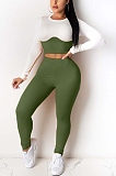 Casual Modest Simplee Long Sleeve Round Neck Spliced Long Pants Sets HHM6346