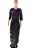 Casual  Fashion Starry Sky Printing Short Sleeve Dress LIN8805