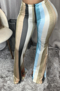 Casual Polyester Striped Flare Leg Pants ML7380