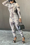 Casual Sexy Tie Dye Long Sleeve Bodycon Jumpsuit My9748