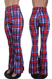 Streets Plaid  Printing Long Pants Casual Flare Leg Pants Mid Waist  YY5161