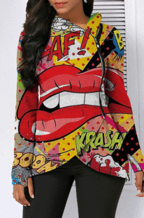 Multi Casual Mouth Graphic Long Sleeve Hoodie GLS8058
