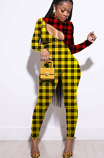 Sexy Polyester Long Pants  Double Color Grid Print Jumpsuits  LIN8816