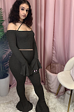Sexy Comfy Halter Flared Long Sleeves Top and flared Pant Sets LY5880