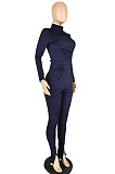 Casual Modest Simplee Long Sleeve Round Neck Shirred Detail Long Pants Sets E8518