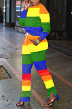 Fashion Street Color Matching Trouser Hem Zipper Casual Pants Sets  LIN8820