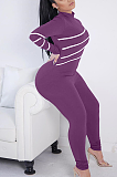 Casual Modest Simplee Striped Long Sleeve Round Neck Bodycon Jumpsuit HHM6350