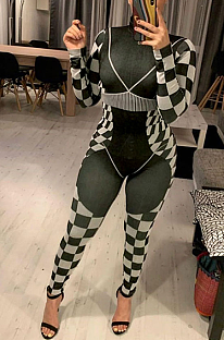 Modest Blazer Sexy Gingham Long Sleeve Bodycon Jumpsuit WXY8818