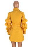 Casual Modest Simplee Long Sleeve Flounce Shirt Dress PU8183
