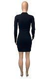 Casual Modest Simplee Long Sleeve Round Neck Spliced Midi Dress CY1262