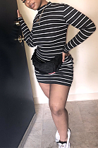 Casual Cute Simplee Striped Long Sleeve Round Neck Midi Dress BBN116