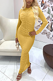Casual Cute Simplee Long Sleeve Round Neck Shirred Detail Long Dress BBN117