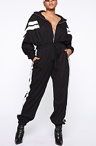 Casual Sporty Simplee Long Sleeve Lapel Neck Waist Tie Overall Jumpsuit BBN029