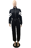 Casual Sporty Simplee Long Sleeve Lapel Neck Waist Tie Overall Jumpsuit BBN029