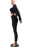 Fashion Casual Pure Color Draw String Long Sleeve Long Pants Two-Piece  RZ1034